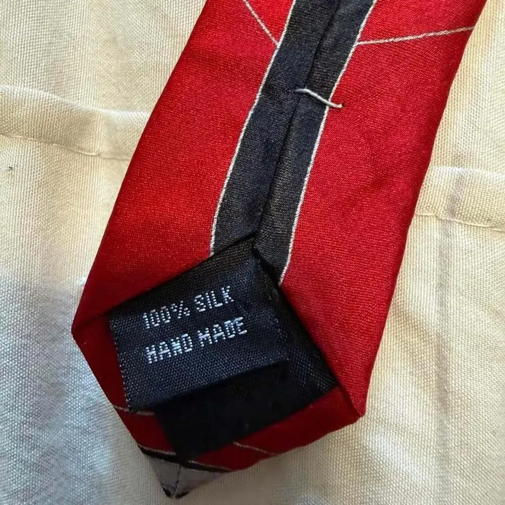 Martin Wong Collection Silk Necktie Red Black Geometric